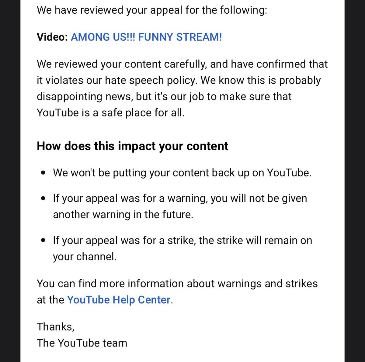 Sideshow_X's tweet image. So every Among Us video on @YouTube needs to be striked down because playing the role as imposter and plotting to kill people in the game (which is the games whole objective) is considered hate speech. Nice @TeamYouTube