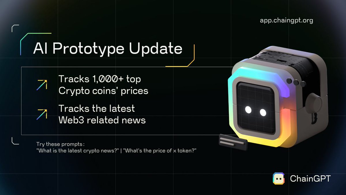 Chain_GPT's tweet photo. 📣 ChainGPT AI Update

⚡️ Prepare for lightning-fast crypto updates with the ultimate news &amp; info hub!

🤖 ChainGPT AI Bot is now aware of the latest news and can provide price information of 1,000+ top crypto coins and much more.

👉 Try #ChainGPT AI: https://t.co/nNtfjFLoaD https://t.co/RciYZ3SKdl