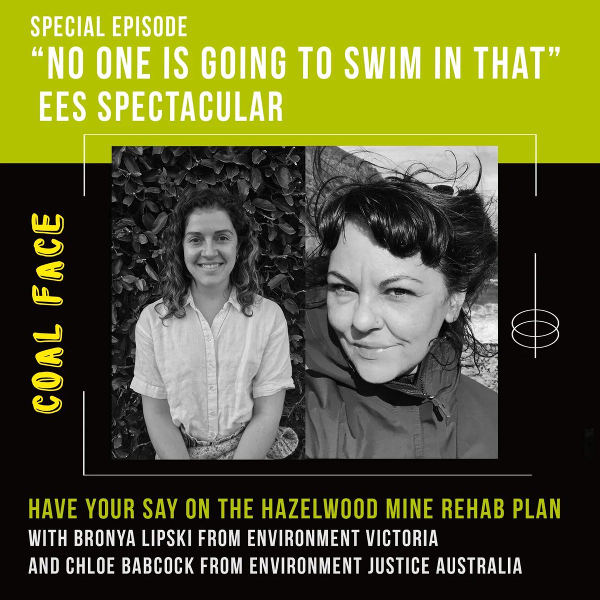 Look what just dropped! 👀 New Episode of Coal Face Podcast just went live. It's the EES spectacular with @BronyaLipski  from <a href="/EnviroVic/">Environment Victoria</a> and Chloe Badcock from <a href="/EJ_Aus/">Environmental Justice Australia</a>. 
Listen here 👉 coalface.podbean.com 🎧
Make submissions here 👉envirojustice.org.au/blog/onlineact…