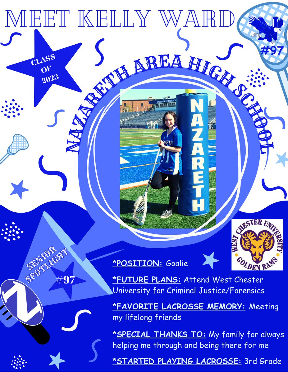 Last, but not least...our final senior spotlight from the #Classof2023 is on our goalie, #97 Kelly Ward. Come out to cheer on Kelly and the other 5 senior lacrosse players as they play Freedom tomorrow night. Senior recognition will take place directly after the JV game.