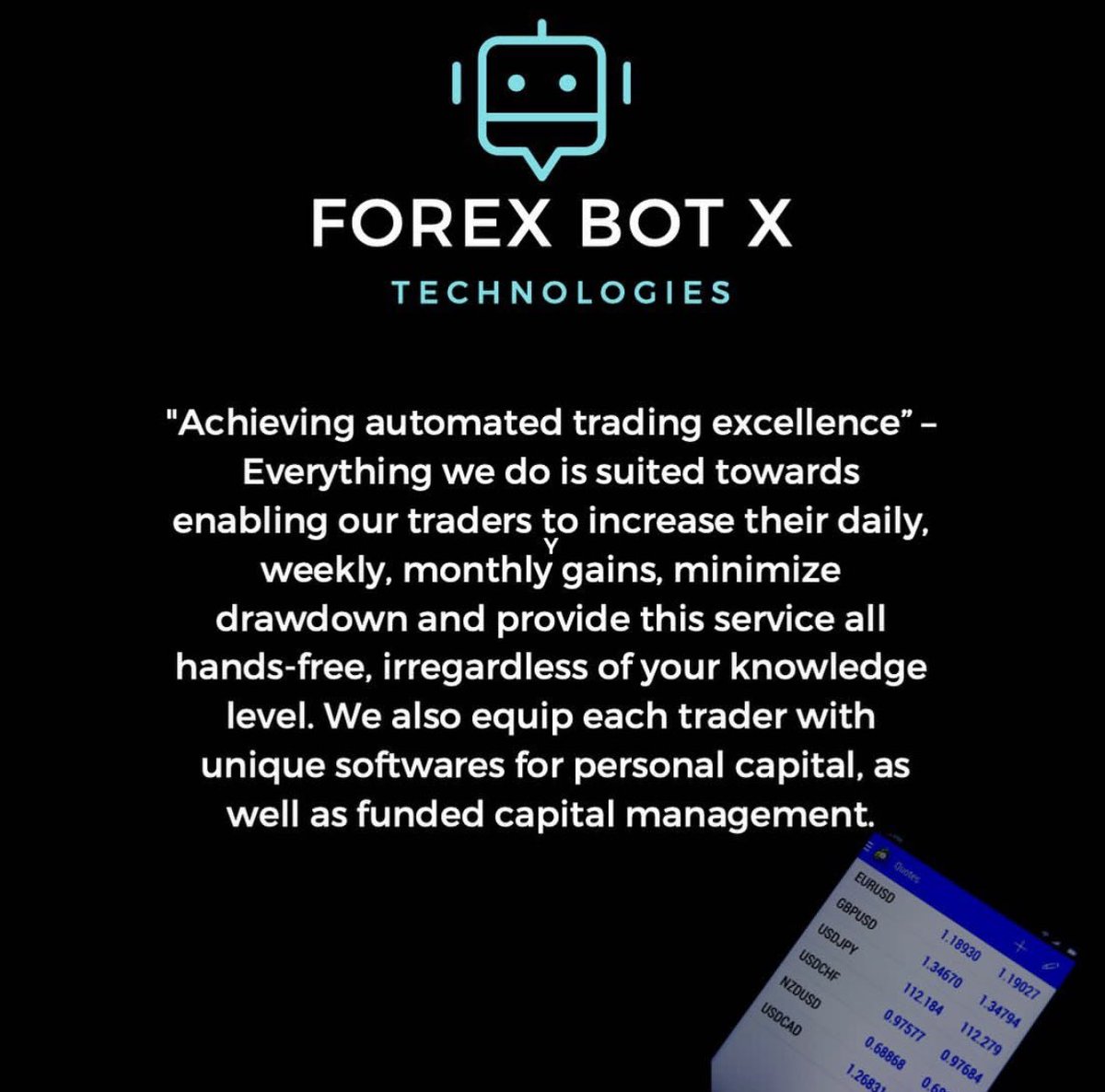 forexbotx's tweet photo. Forex Bot X - "Achieving automated trading excellence”
.
.
 #forex #forextrading #investment #trading #money #forexbot https://t.co/Y6o1sTuMCr