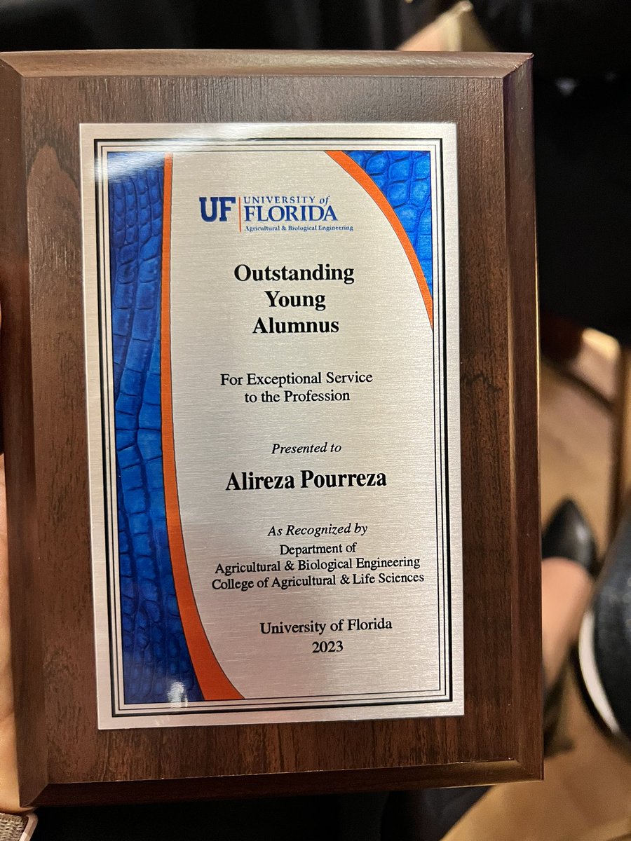 Ali Pourreza (@alirezapourreza) on Twitter photo Thrilled to be recognized as an Outstanding Young Alumnus of <a href="/UF_ABE/">UF/IFAS Agricultural and Biological Engineering</a>! Grateful for this proud Gator moment and indebted to my Ph.D. advisor <a href="/Daniel_Lee_UF/">Daniel Lee</a> for unwavering support throughout. Go Gators! 🐊 #UFAlumni Thrilled to be recognized as an Outstanding Young Alumnus of <a href="/UF_ABE/">UF/IFAS Agricultural and Biological Engineering</a>! Grateful for this proud Gator moment and indebted to my Ph.D. advisor <a href="/Daniel_Lee_UF/">Daniel Lee</a> for unwavering support throughout. Go Gators! 🐊 #UFAlumni