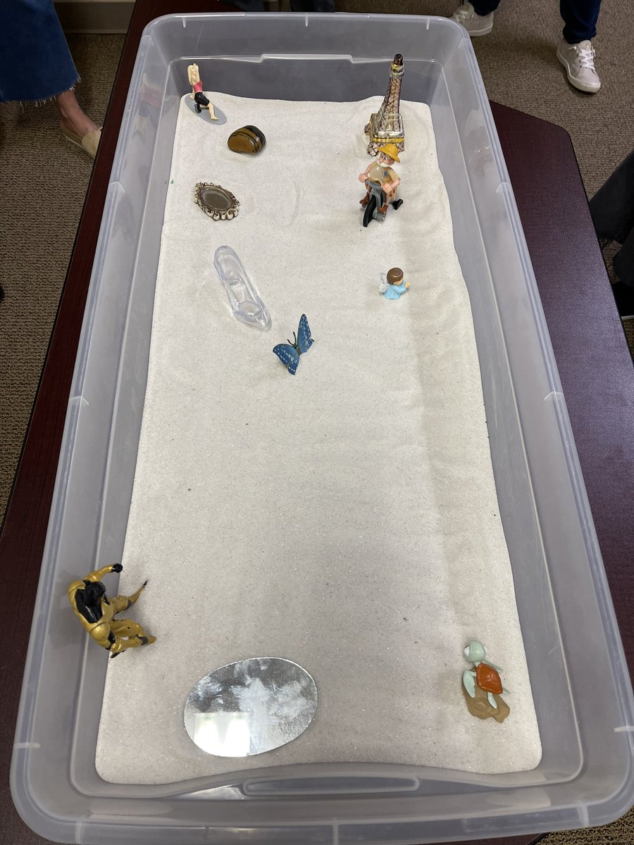 Another amazing group of school counseling students finished their last night of graduate school last night! I am so proud of them and all of their hard work. We processed their graduate school experience with a sand tray that they titled, “Just Keep Swimming.” ❤️