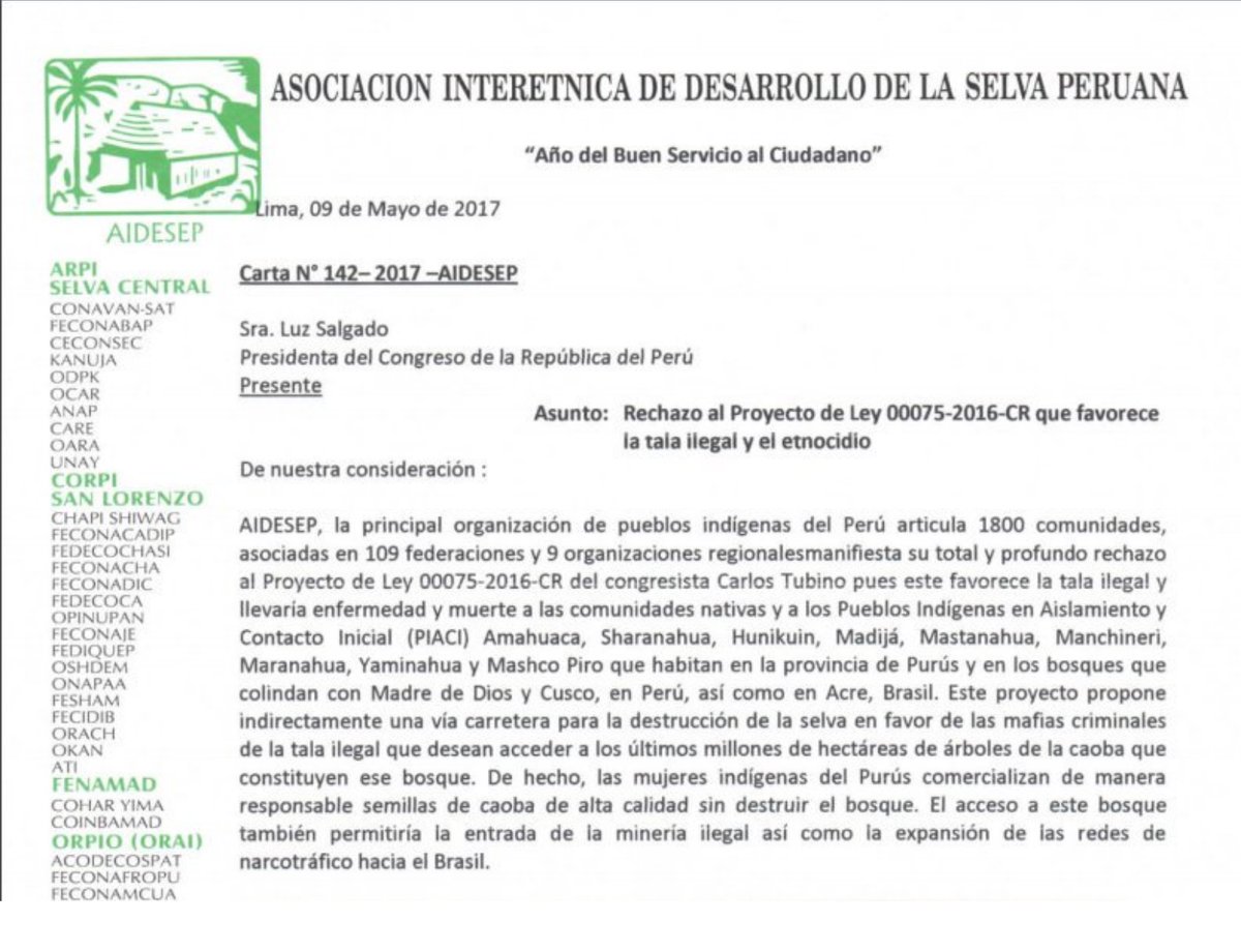 Parque_Purus's tweet photo. @aidesep_org envió carta al @congresoperu rechazando Ley 30574 TubinoCarlos. #Purús en peligro https://t.co/u3MGcdajD3 https://t.co/XVjicpTHyi