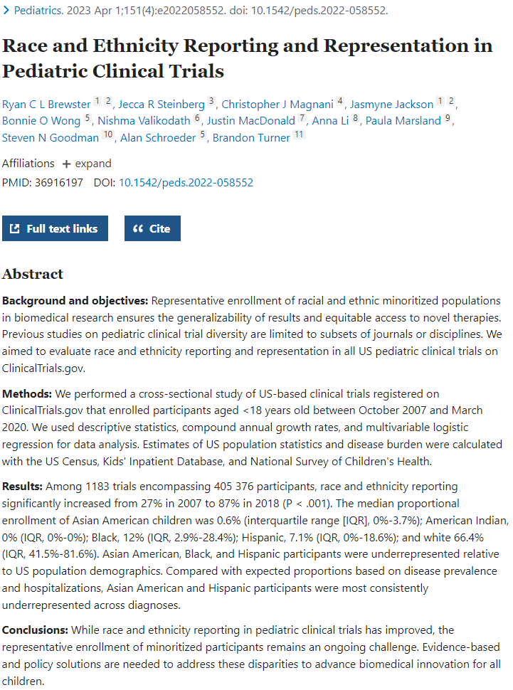 Brigham and Women’s Radiation Oncology (@brighamradonc) on Twitter photo 🆕Check out this interview with <a href="/HarvardRadOnc/">Harvard Radiation Oncology Program</a> resident <a href="/BrandonTurnerMD/">Brandon Turner</a>, senior author of a new study "Race and Ethnicity Reporting and Representation in Pediatric Clinical Trials," published in <a href="/AmerAcadPeds/">American Academy of Pediatrics</a>
🔗mgriblog.org/2023/04/25/foo… #HROP 🆕Check out this interview with <a href="/HarvardRadOnc/">Harvard Radiation Oncology Program</a> resident <a href="/BrandonTurnerMD/">Brandon Turner</a>, senior author of a new study "Race and Ethnicity Reporting and Representation in Pediatric Clinical Trials," published in <a href="/AmerAcadPeds/">American Academy of Pediatrics</a>
🔗mgriblog.org/2023/04/25/foo… #HROP