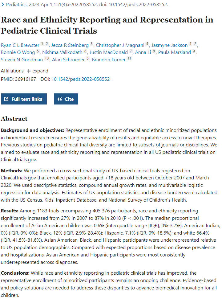 🆕Check out this interview with @HarvardRadOnc resident @BrandonTurnerMD, senior author of a new study 'Race and Ethnicity Reporting and Representation in Pediatric Clinical Trials,' published in @AmerAcadPeds 
🔗mgriblog.org/2023/04/25/foo… #HROP