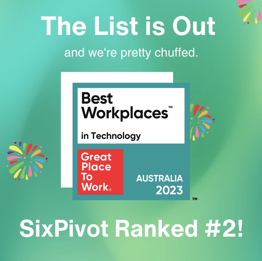 SixPivot's tweet photo. What a week! Proud to have made the list of @GPTW_Australia in Technology 🎉 See all the companies celebrated on the list:
https://t.co/22KmNBZO9R #BestWorkplacesinTech https://t.co/Eg3AfP5k5L
