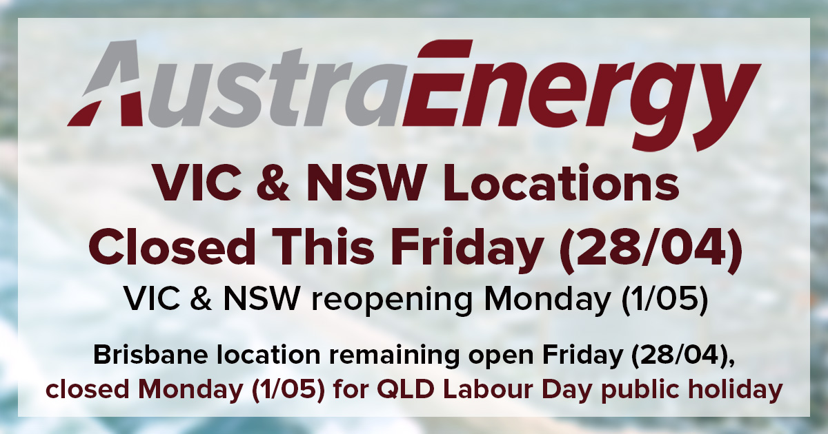 The Austra team are heading to the Gold Coast to celebrate all their hard work, meaning our Sydney and Melbourne locations are closed this Friday (28/04), reopening Monday (1/05). 
Our Brisbane warehouse will remain open Friday, but is closed Monday due to the QLD public holiday.