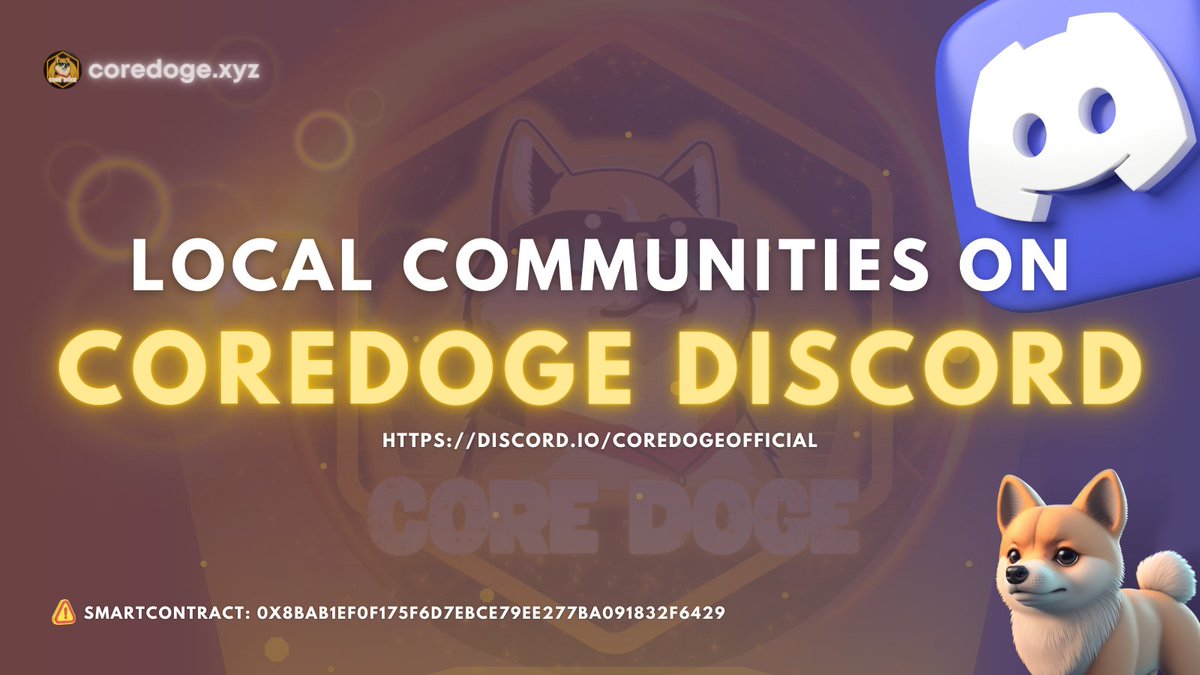 CoreDoge_xyz's tweet photo. 🎮 CoreDoge is excited to announce the opening of local community on Discord. This will help the CoreDoge community connect with members from the same country to participate in playing Flying CoreDoge 

👉 Join us on Discord: https://t.co/pTaNJ02ovd
#CoreGaming #BuildOnCore https://t.co/8HCrpJiBXW