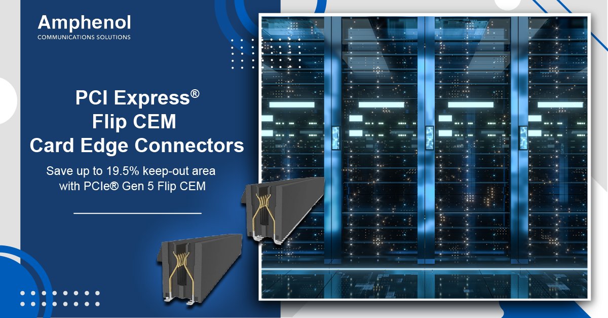 AmphenolCS's tweet photo. The PCIe® Gen 5 #FlipCEM is a new 1.0mm pitch vertical #CardEdgeConnector that follows #PCIe® standard mating interface. https://t.co/i4YclyQf2N #Amphenol https://t.co/wnrizOTGLX