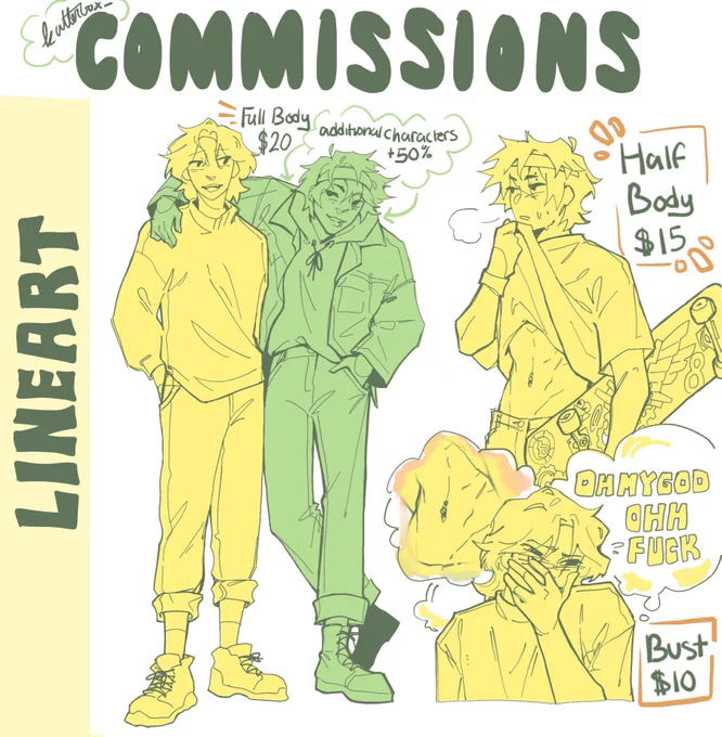 ★彡C0mmission Sheets ★彡

Hey guys, I'm opening a couple slots for comms since college is coming up and I want to save more for tuition :0

DM if interested!! 