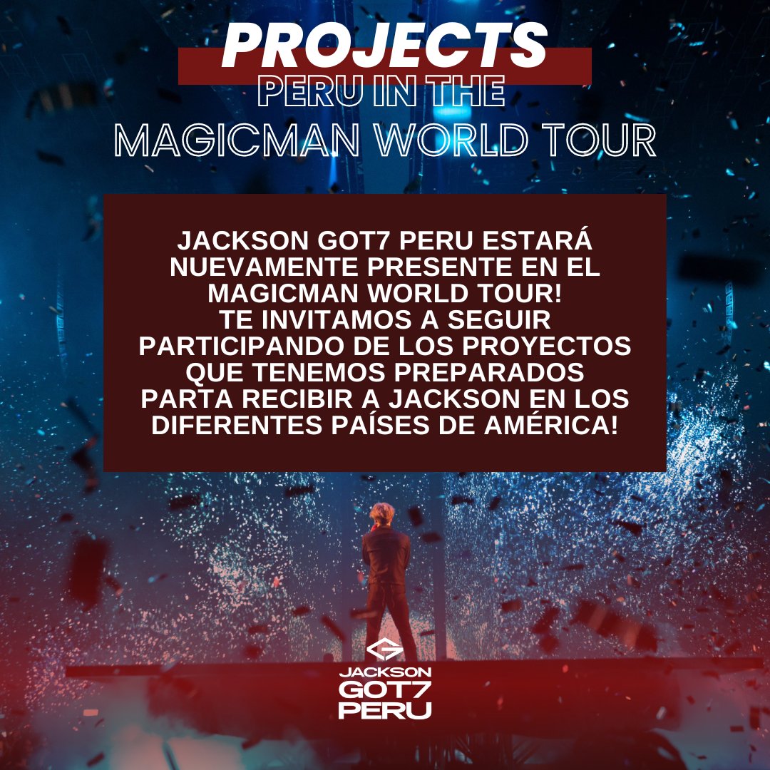 Jackson_G7Peru's tweet photo. ✧ 𝐏𝐑𝐎𝐉𝐄𝐂𝐓𝐒: ᴘᴇʀᴜ ɪɴ ᴛʜᴇ ᴍᴀɢɪᴄᴍᴀɴ ᴡᴏʀʟᴅ ᴛᴏᴜʀ
Empezamos con el anuncio de los proyectos que tendremos para este tour! 💪
Perú estará presente en el MAGICMAN WORLD TOUR 🇵🇪🖤
#Jackson #JacksonWang #JacksonGOT7Peru #Magicman #MAGICMANWorldTour https://t.co/Uc90qD02xL