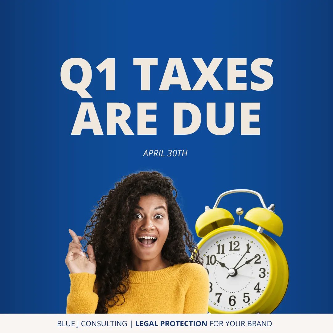 consultbluej's tweet photo. It's that time of year again! 📆
.
.
Q1 quarterly taxes are due on April 30th, so don't forget to file!!! ⏰️
.
.
Even if you don't have any revenue to report you, MUST file!!! 🤷🏽‍♀️
.
.
Need help with quarterly taxes and allow us to assist your business filing for only $497 + tax. https://t.co/4qqMBMT88d