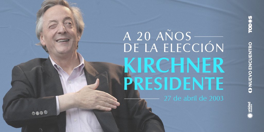 NuevoEncuentro_'s tweet photo. 🐧💙 27/04/2003 | 20 años de la elección que llevó a Néstor a la presidencia.

“Es fundamental recobrar la capacidad de amar, de ser solidarios, de luchar por un futuro distinto. Pero hay que hacer, hacer y hacer, aún en los momentos más difíciles”.

#Néstor20Años https://t.co/6XTOwjYDrv