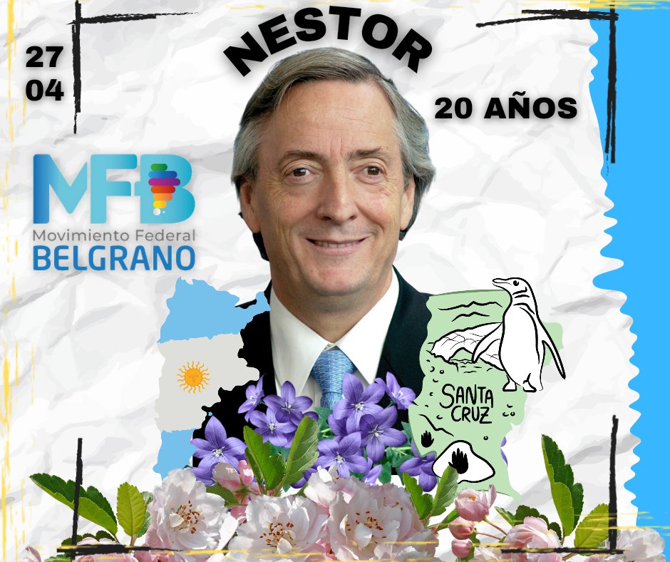 BelgranoFederal's tweet photo. 🗓️ • A 20 años de las elecciones que cambiaron la historia. 
 Nuestro compañero Néstor Kirchner, con el 22% de los votos, asumió con coraje y con convicciones firmes para sacar a la Argentina del pozo. Hoy continuamos sus sueños de construir una Patria grande. 

#Nestor20Años 🐧 https://t.co/hJbSfkDXNV