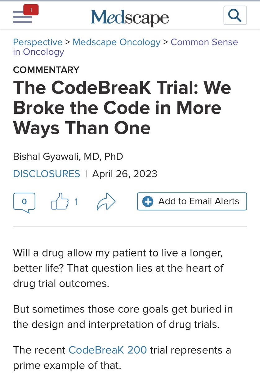 Published today @Medscape an example of common sense in oncology. Codebreak trial is not practice changing! I explain why. medscape.com/viewarticle/99… @csoncol