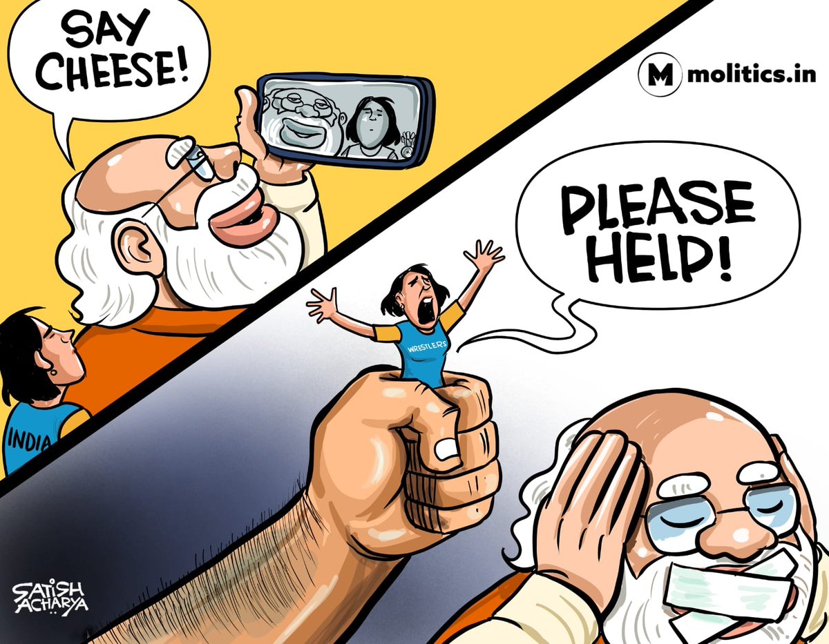 UDITDALAI2's tweet photo. Wrestlers'cry for help! @moliticsindia cartoon #WrestlersProtest https://t.co/TZ3EOut7Wb
