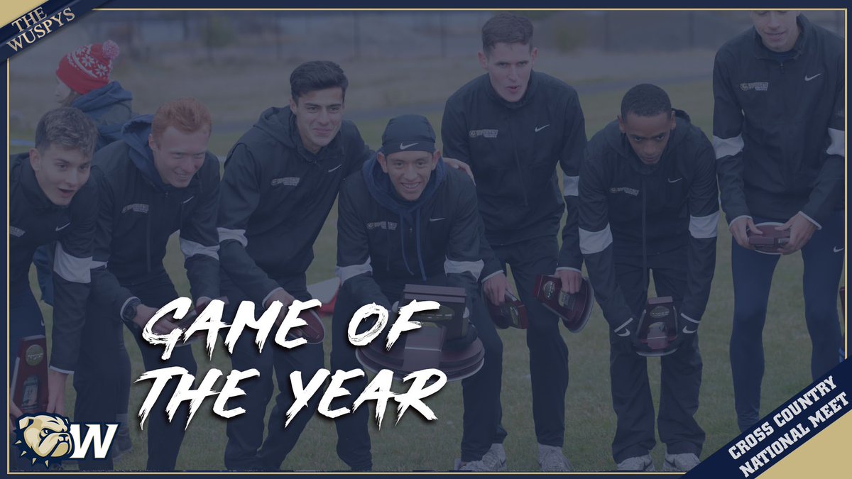 WU_Bulldogs's tweet photo. #WUSPYS Winner 

Game of the Year 

And the WUSPY goes to… 

@Wingate_XCTF’s runner-up finish at the National Championship Meet! 

#OneDog https://t.co/oxawNyejLX