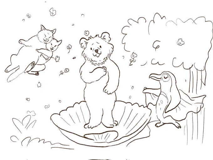 今日の昼休みは次回作(来年6月カレンダー)のアイデア出ししたり猫描いたり。
なんとなくヴィーナス誕生だ!と思って描き始めたけどなんで6月に?と考えてから(あっ自分の誕生月だからか)と思い当たる。ヴィーナスって、あんた… 