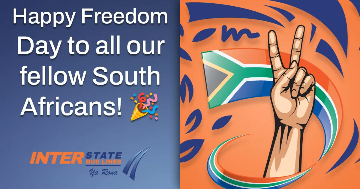 interstate_bus's tweet photo. Happy Freedom Day to all our fellow South Africans! 🎉 

#FreedomDay2023 #InterstateBusLines #TogetherForABetterFuture #SafeAndReliableTransport #TravelPartnerForAll https://t.co/DhIi9LZyQV