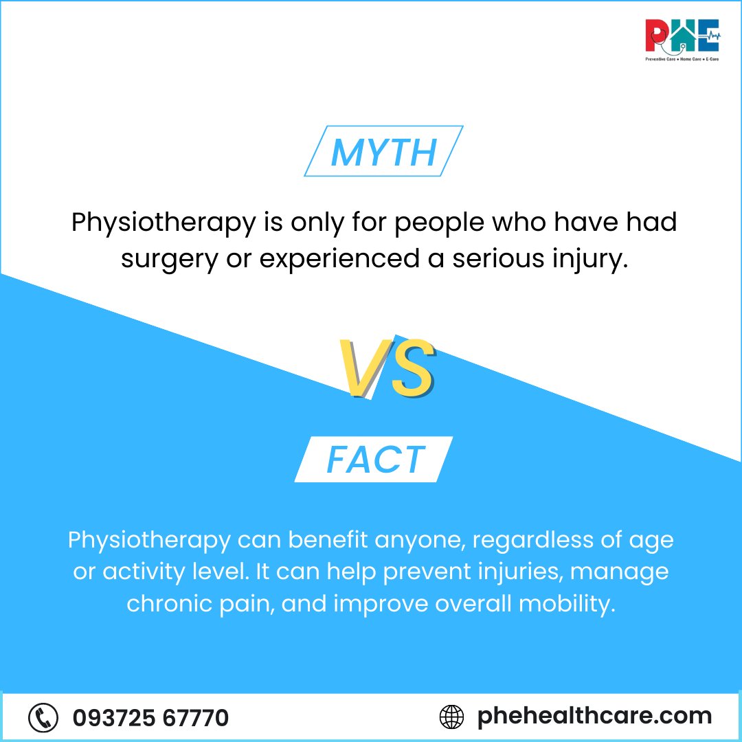 HealthcarePhe's tweet photo. Don't let these myths hold you back from experiencing the benefits of physiotherapy! Consult with a good physiotherapist to learn more about how it can improve your health and well-being. 💪.
.
🌐 https://t.co/UccsX6YLxa 

#physiotherapy #physicaltherapy #mythvsfact https://t.co/rDUN3LXTdn