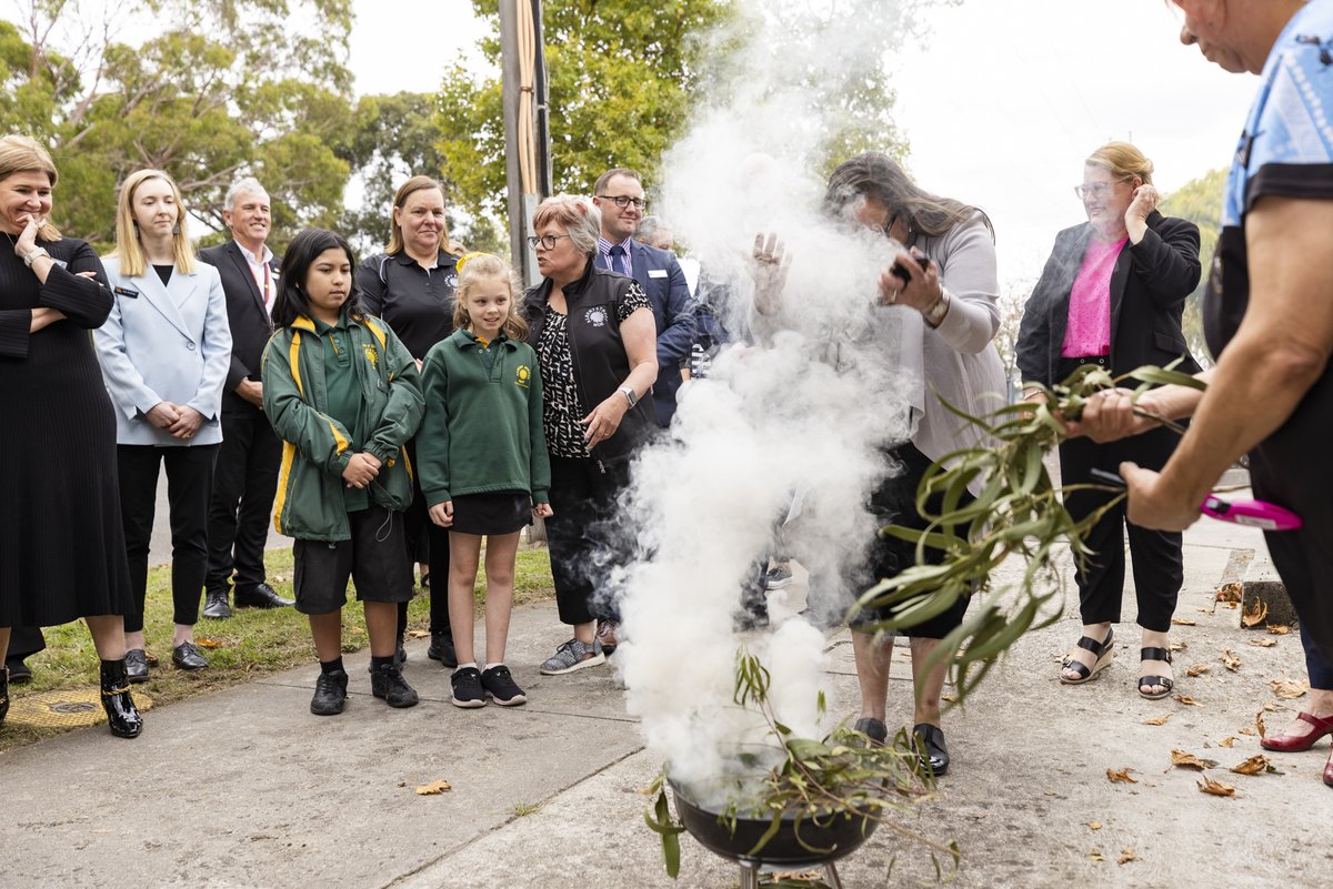 AcademyVIC's tweet photo. It's an honour to have Gunaikurnai Elder Colin and Michelle Dow from GLaWAC perform a Smoking Ceremony and Welcome to Country outside our new Moe centre today as we pay our respects to Elders past and present @VicGovDE #latrobecity #AcademyVIC #Moe https://t.co/9SWvmDKSAc