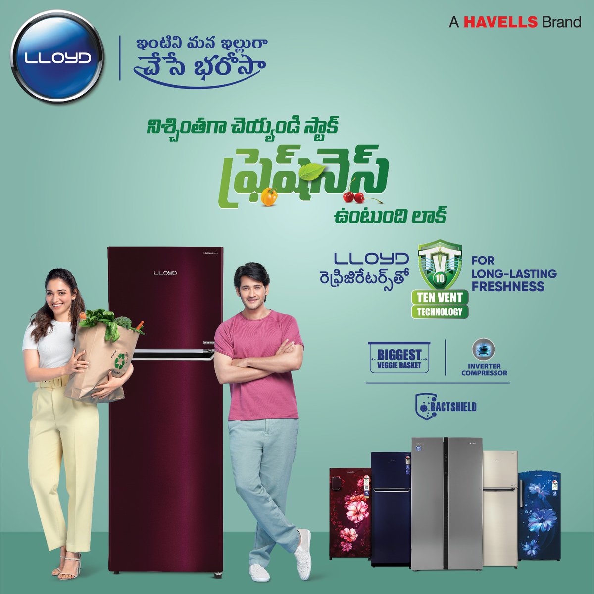 MyLloydIndia's tweet image. With #Lloyd Refrigerators , you can keep your food fresh for longer. Enjoy the natural flavors of fresh food, and feel as fresh as Mahesh Babu and Tamannaah.  

Buy now- bitly.ws/DrUe

#KhayaalJoGharKoGharBanaye #LloydRefrigerator #BefikarKaroStock #FreshnessRahegiLock