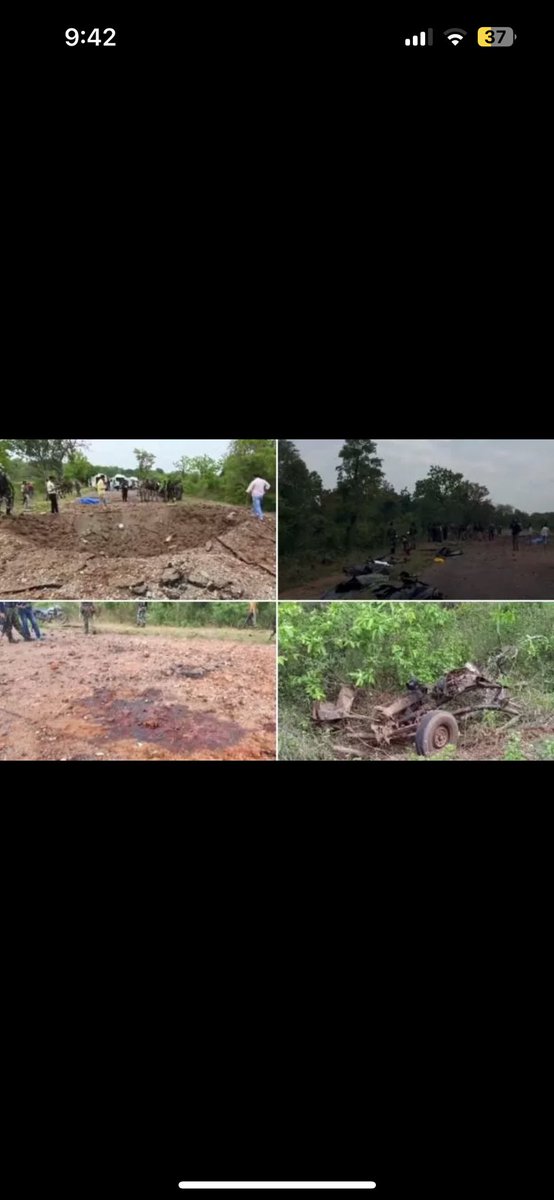 YashwanthKapoo2's tweet photo. First visuals after Naxal attack on
Chhattisgarh Police show big crater at blast site, bodies. 

#SamvadaWithModi #VoiceOfNation  #BadrinathDham #ThursdayThoughts #RRvsCSK #ipl #chennai #rajasthan #PremierLeague #ManCity @IPL #Chhattisgarh https://t.co/ttyfFoHXiI