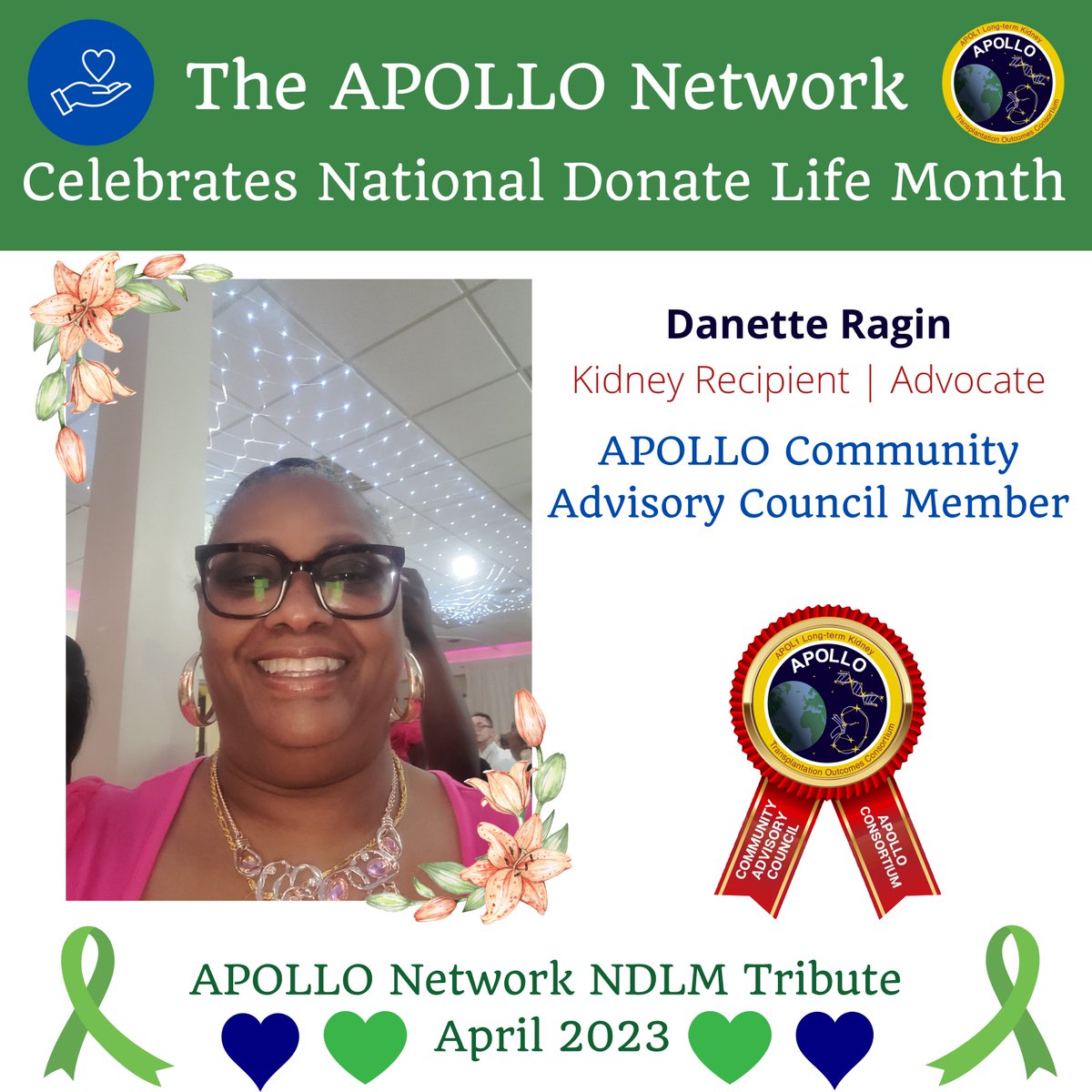 ApolloNetwork13's tweet photo. 🙌🏾#DonateLifeMonth: 💚💙 @ApolloNetwork13 honors #CommunityAdvisoryCouncil member➕ 2x #KidneyTransplant recipient #DanetteRagin
🎤 'Serving #APOLLO CAC enlightens the need for assistance of the many African Americans in need of #kidneytransplantation." ▶ https://t.co/Aj3f26wqfA https://t.co/RhRp75lwzr
