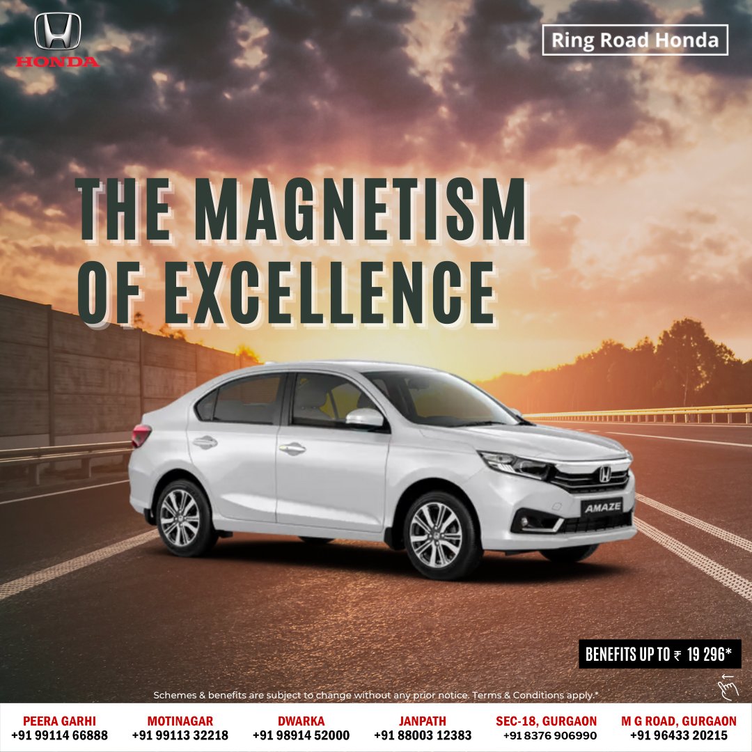 ring_honda's tweet photo. The Shaandaar Amaze is stylish and finely crafted!
It comes with window chrome moulding and a beautiful tail lamp.

Enjoy benefits upto ₹ 19 296*.
Book now - https://t.co/Wy7mUWYmhS
.
.
.
#RingRoadHonda #DelhiNCR #HondaCarsIndia #Honda #HondaAmaze https://t.co/YyksWPim5J