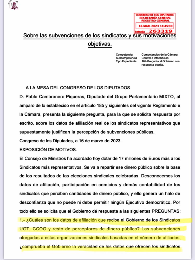 PabloCamPiq's tweet photo. 🔴 Lean estas preguntas y no se pierdan las respuestas.

El Gobierno oculta los datos de afiliación a los sindicatos @UGT_Comunica y @CCOO que supuestamente justificarían las concesiones millonarias que perciben vía subvenciones.

Esto apesta a fraude.

Toca investigar… https://t.co/C3tjRGzBre