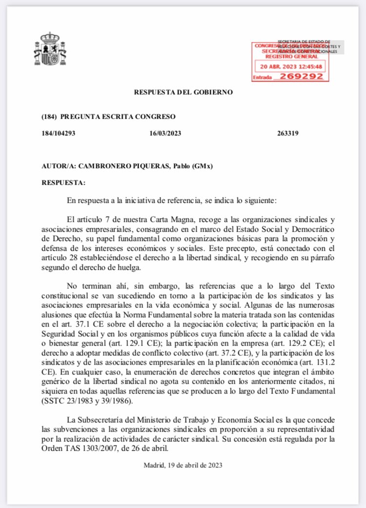 PabloCamPiq's tweet photo. 🔴 Lean estas preguntas y no se pierdan las respuestas.

El Gobierno oculta los datos de afiliación a los sindicatos @UGT_Comunica y @CCOO que supuestamente justificarían las concesiones millonarias que perciben vía subvenciones.

Esto apesta a fraude.

Toca investigar… https://t.co/C3tjRGzBre