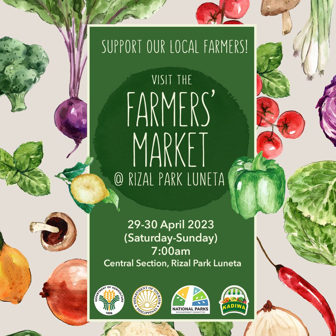 NPDC_PH's tweet photo. Our Farmers’ Market is open this coming weekend! 🧅🧄🥬🥦🫑🌶

Vegetables, fruits, rice, eggs, and dried fish will be sold at affordable prices by our local farmers at the Mabini Hall, Central Section of Rizal Park Luneta!

See you!
#FarmersMarket #RizalPark #Luneta https://t.co/fkD6cWxL2h