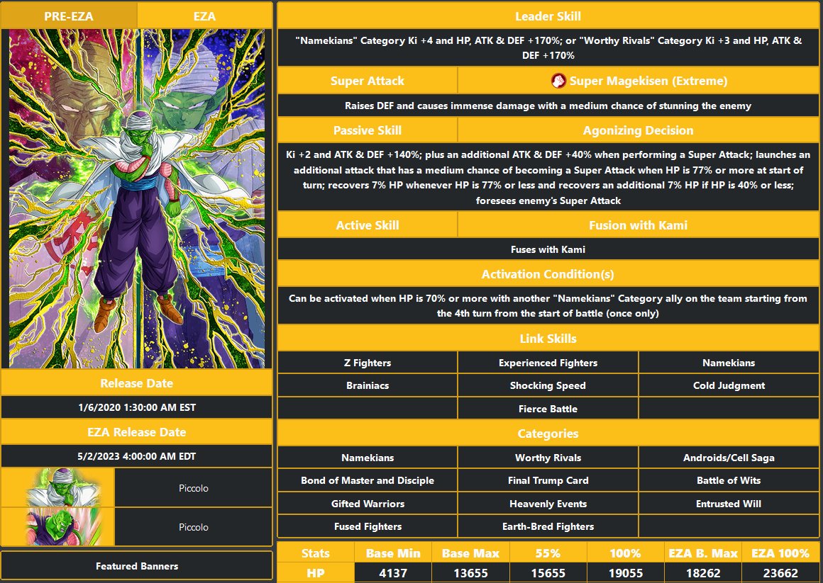 Slaybix on Twitter "PHY Piccolo EZA details https//t.co/BetNCX47vb" / Twitter