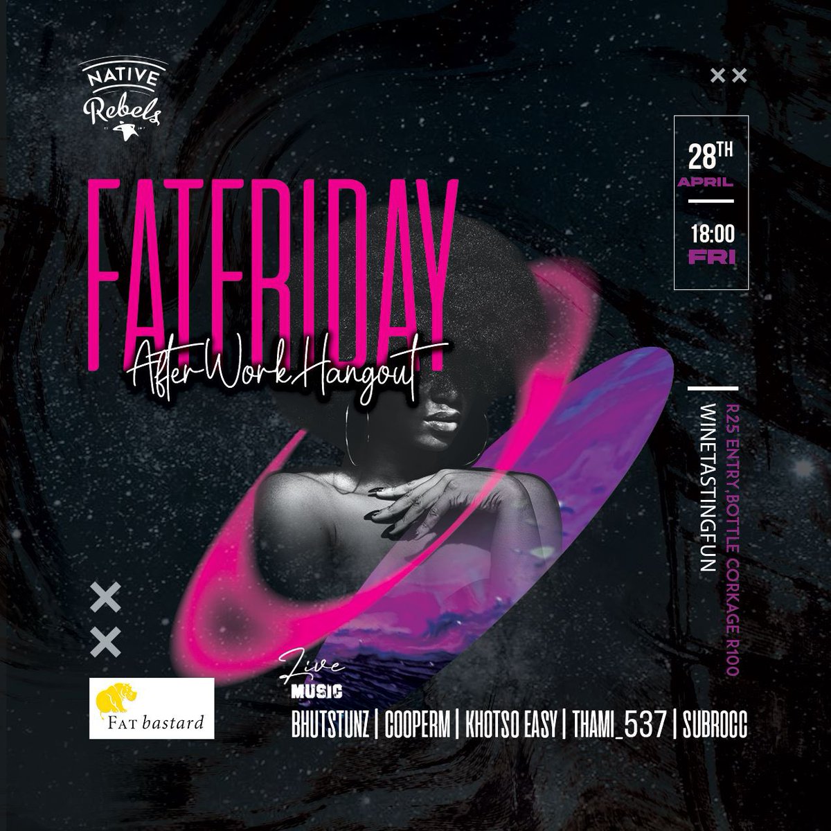 Khotso_Mokholo's tweet photo. #FatFriday #AfterWorkHangout
📍 @native_rebels #winetastingfun 🎵 🍷 🕺🏼💃🏼
🗓️ 28.04.2023
Come Join Us 😎 https://t.co/e8IGq6gcJI