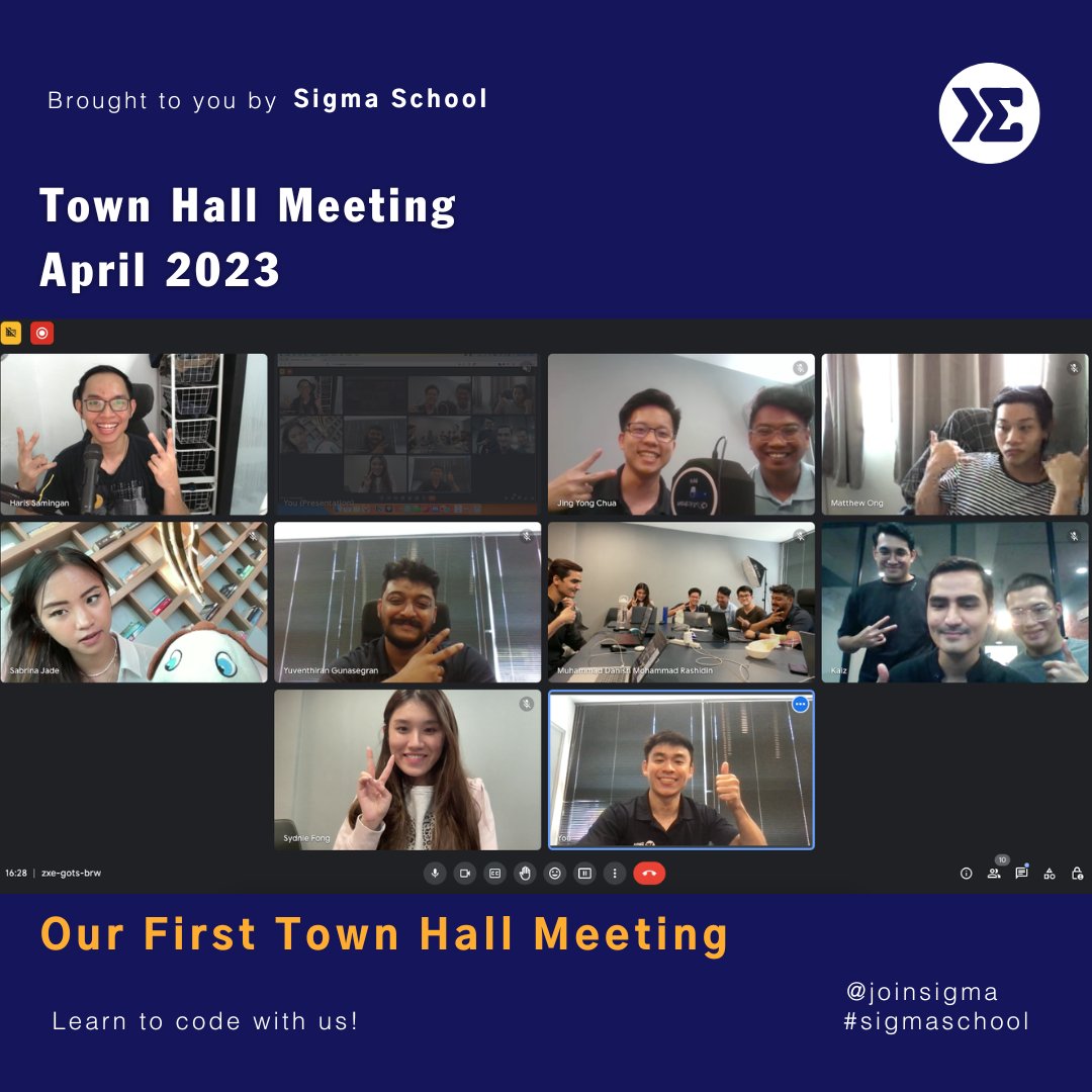 Sigma School hosted its first-ever Town Hall Meeting, bringing our team together to share ideas and grow stronger. Cheers to many more! 🙌 

#workingculture #codingschool #codingeducation #bestteam #malaysiaeducation #coders #programmers #developers