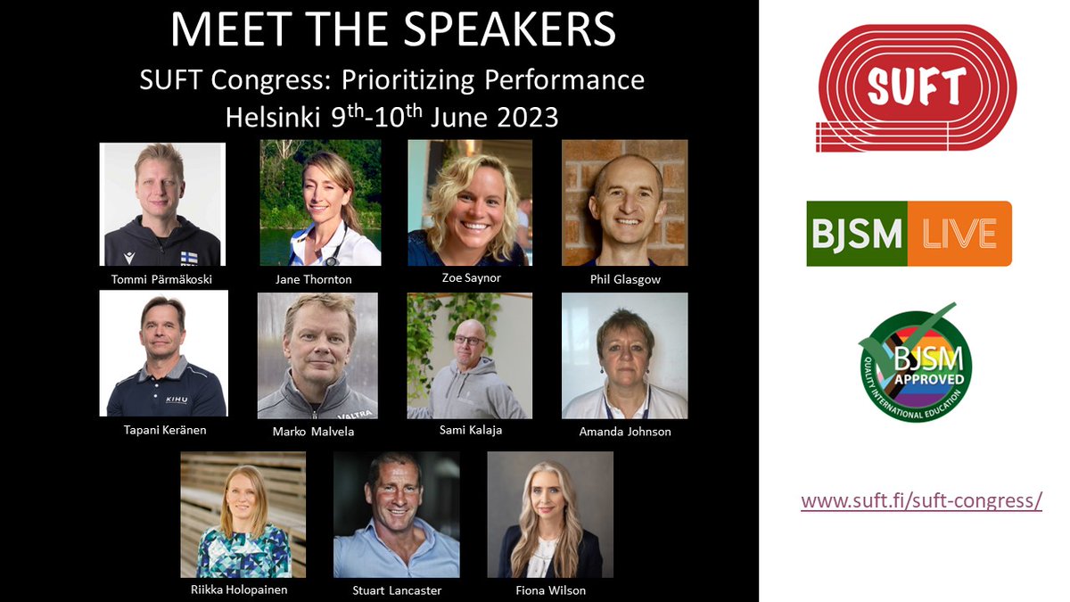 SUFTcongress (@suft_congress) on Twitter photo 5 weeks to go.
Do you have your ticket yet?
Program: suft.fi/suft-congress/
Tickets: bit.ly/SUFT_Tickets
<a href="/BJSM_BMJ/">British Journal of Sports Medicine (BJSM)</a> <a href="/IntFSPT/">IFSPT</a>
<a href="/KIHUFinland/">KIHU</a> <a href="/fysioterapeutit/">Fysioterapeutit</a> <a href="/urhea_fi/">Urhea</a> <a href="/Olympiakomitea/">Olympiakomitea</a> 5 weeks to go.
Do you have your ticket yet?
Program: suft.fi/suft-congress/
Tickets: bit.ly/SUFT_Tickets
<a href="/BJSM_BMJ/">British Journal of Sports Medicine (BJSM)</a> <a href="/IntFSPT/">IFSPT</a>
<a href="/KIHUFinland/">KIHU</a> <a href="/fysioterapeutit/">Fysioterapeutit</a> <a href="/urhea_fi/">Urhea</a> <a href="/Olympiakomitea/">Olympiakomitea</a>