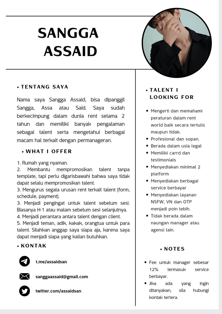 assaidsan's tweet image. Help RT? Terima kasih. 

Dengan ini saya bermaksud mencari talent untuk saya asuh. Mungkin jika ada putra dan putri rent world yang berminat menjadi talent di bawah naungan saya setelah membaca cv yang saya lampirkan, sila hubungi saya ya. 

#zonauang #zonaba