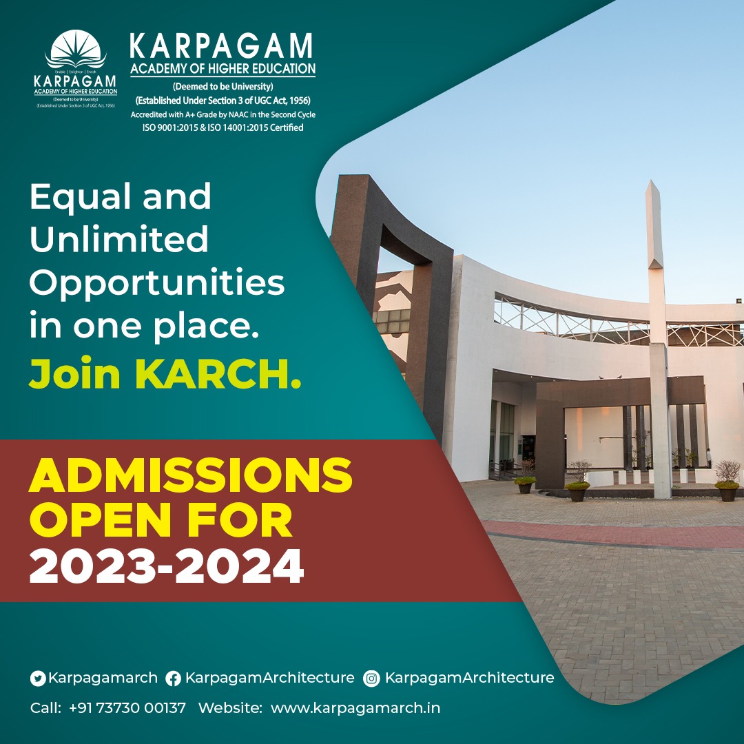 wekarpagamarch's tweet image. Karpagam Architecture provides academic excellence in every facet of our students&apos; lives, from education to placement. With equal and unlimited opportunities we are completely in sync with global outreach and also perform better. Join KARCH today.

#ArchitectureColleges #college