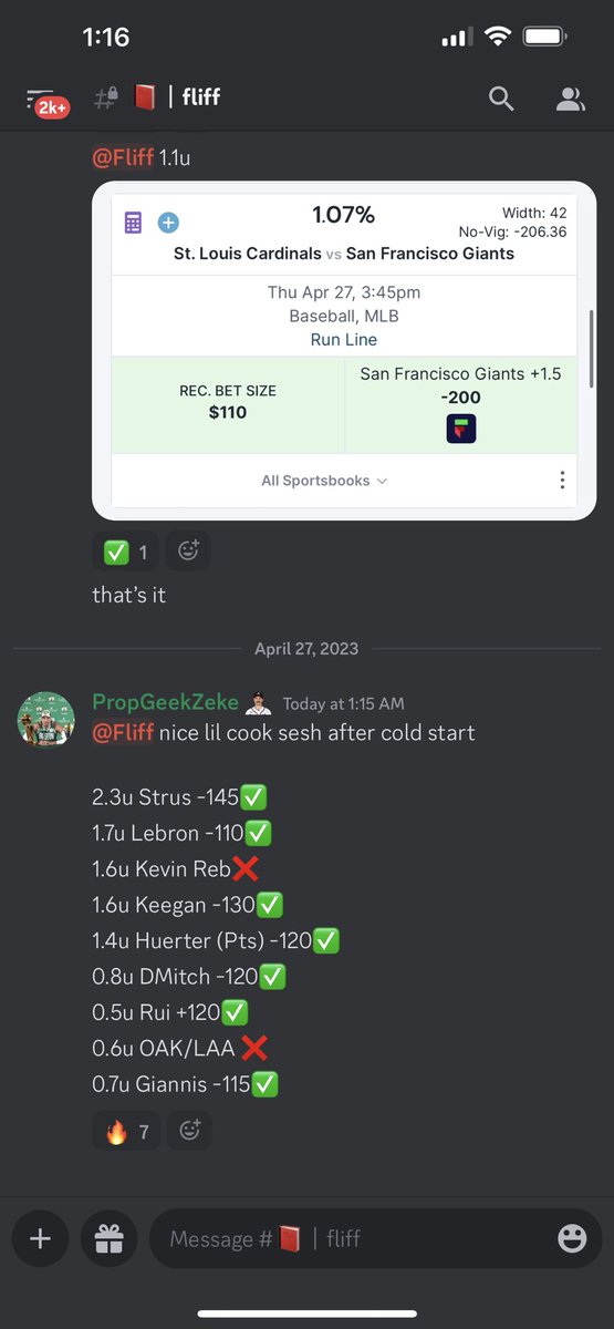 PropGeekZeke's tweet photo. nice day over on the newly added channel to the discord! 

Fliff will stay free; all posted in the discord. If you wanna tail join up! 

#GamblingTwitter #Fliff #EVProps https://t.co/jTc4gnvfRA