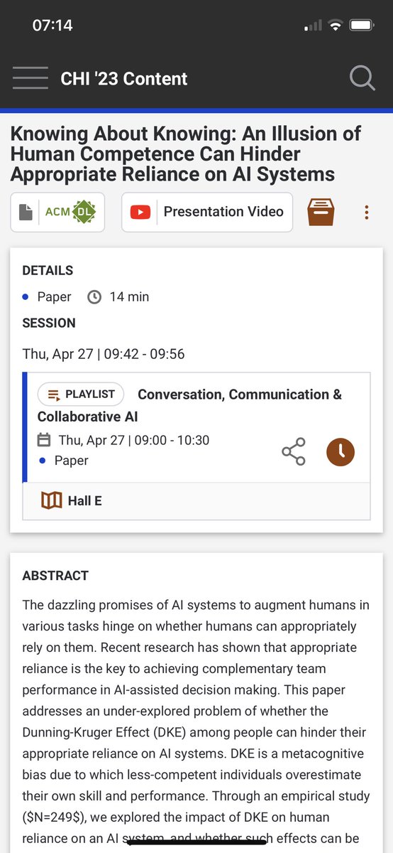 HeGaole's tweet photo. Today I will be presenting our #CHI2023 paper on appropriate reliance in human-AI decision making. Come join us if you want to know more about appropriate reliance and how Dunning-Kruger effect impact human reliance on AI systems. https://t.co/Ky5KWJleHz