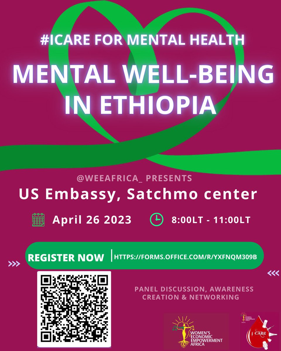 I care for mental  health. 
Mental Well-being in Ethiopia panel Discussion and  networking 
April 26/2023 in collaboration with US embassy (satchmo center )  <a href="/USEmbassyAddis/">U.S. Embassy Addis</a> <a href="/AdeyPads/">Adey Pads አደይ አበባ የሚታጠብ የንጽህና መጠበቂያ(ሞዴስ)</a> <a href="/meronzenebe/">Meron Zenebe</a> <a href="/FevenKassaw/">𝑓 𝑒 𝑣 𝑒 𝑛 𝑘 𝑎 𝑠 𝑠 𝑎 𝑤🦋</a>