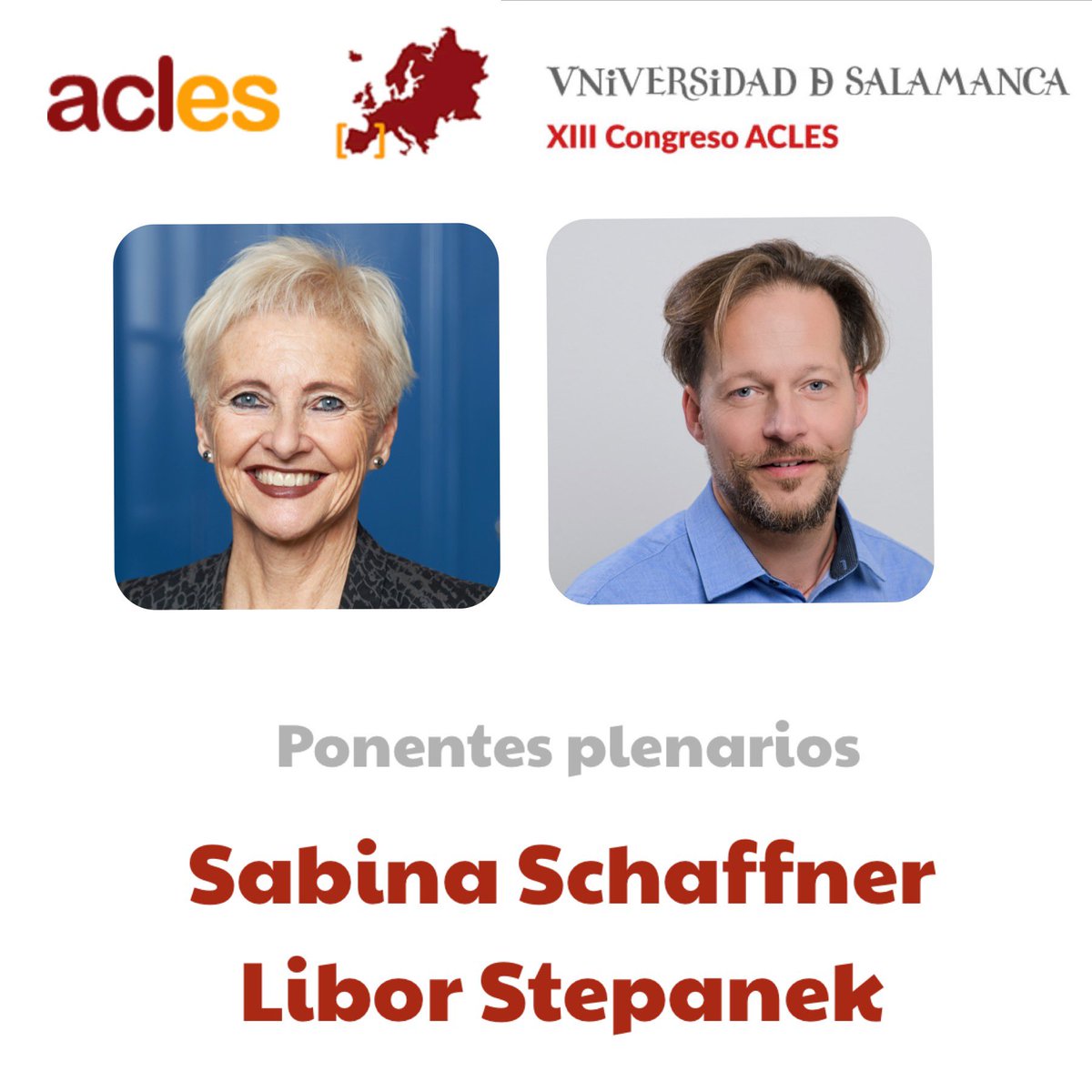 Encantados de contar con Sabina Schaffner y Libor Stepanek como ponentes plenarios en el XIII congreso ACLES en Salamanca. acles2023.usal.es/programa/ ¿Nos vemos en Salamanca?