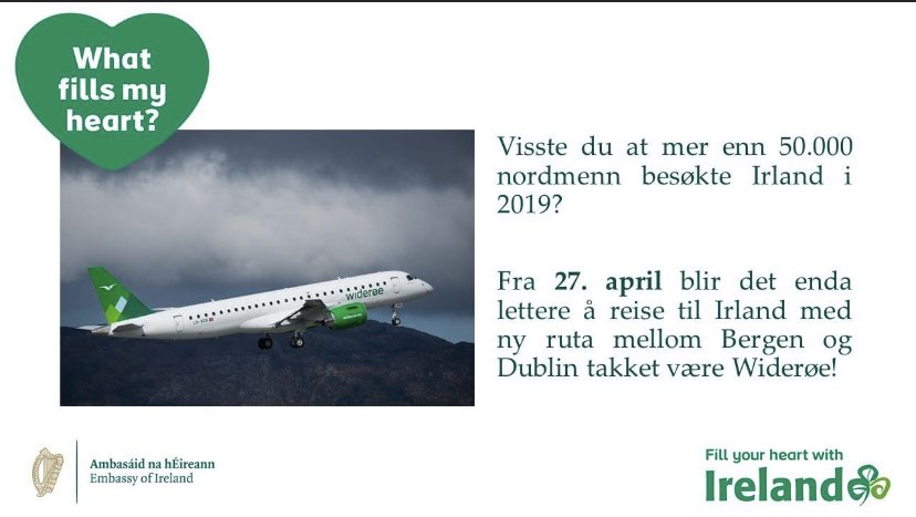 Big day for Bergen-Dublin connections! 🇳🇴 🇮🇪 
For the first time, you can travel directly between Bergen and Dublin. Celebrating with @TiMediaNordics in lovely Bergen. 
Les mer her: wideroe.no/en/destination…

#FillYourHeartWithIreland