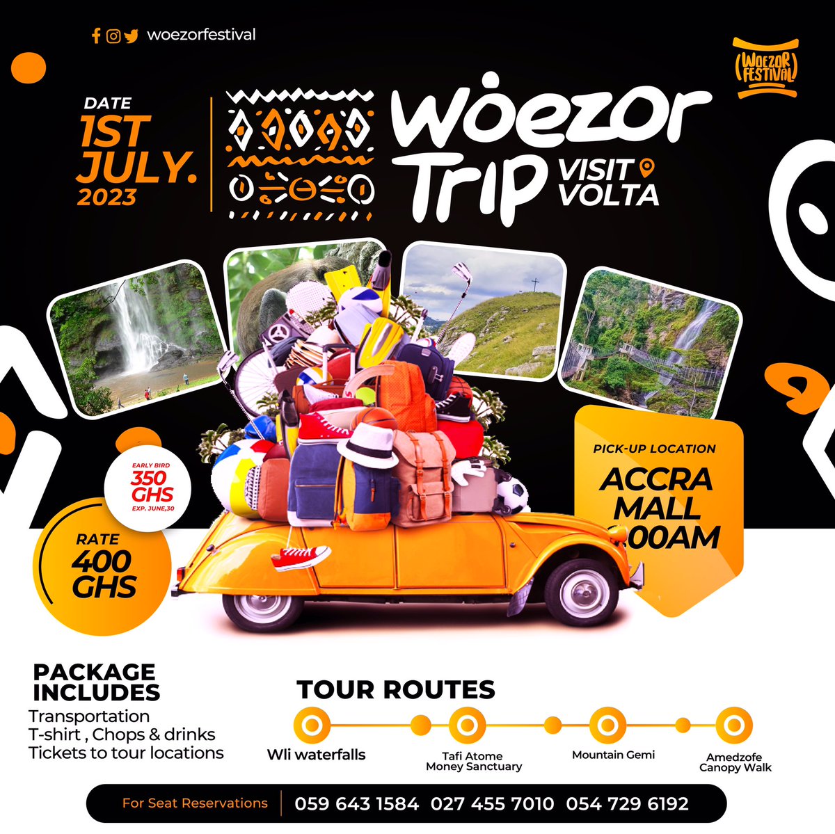 Join the #woezortrip to Volta this 1st July with the whole Woezor Fan Page members as we exposal different tourist sites in Ghana. Woezor Va Volta! 

#woezorfest23 #woezortrip #woezorfanpage #visitvolta #tourismgh