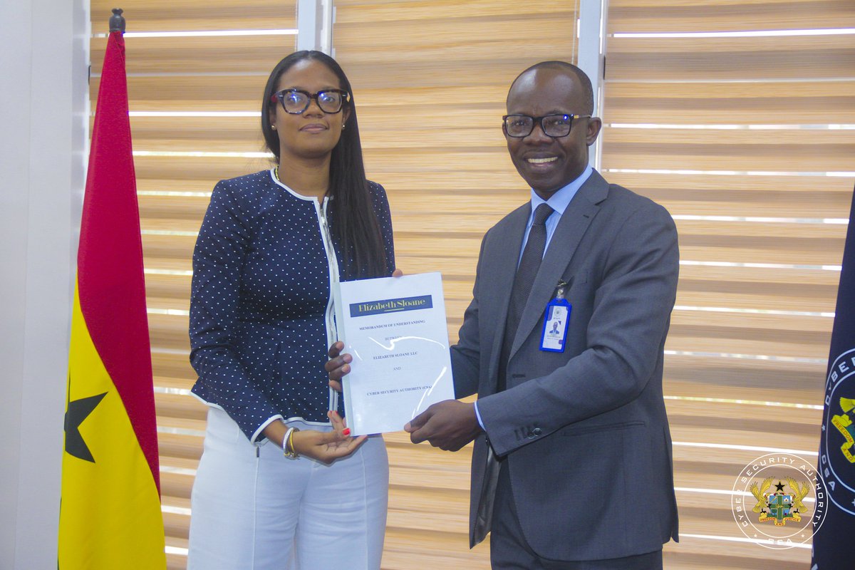 CSAGhana's tweet photo. The Elizabeth Sloane Institute of Technology (ESIT) and the Cyber Security Authority (CSA) of the Republic of Ghana have signed a Memorandum of Understanding (MoU) to build the capacity of Ghanaian Cybersecurity Professionals under a grant programme. https://t.co/oooixxqaqd