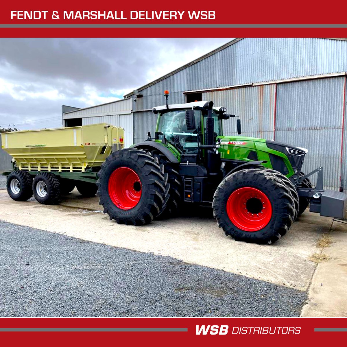 WSBDistributors's tweet photo. Michael & Hayleyof Macaw Peak Farms took delivery the Fendt 942 with the tandem axle Marshall 814T spreader. WSB thanks you for your support.
#fendt #tractor #agmachinery #farm #farmeradvice
#productivity #bigtractor #machinery #spreader
#aussiefarmer #agco #marshall #spreader https://t.co/TWwgaVs2dm
