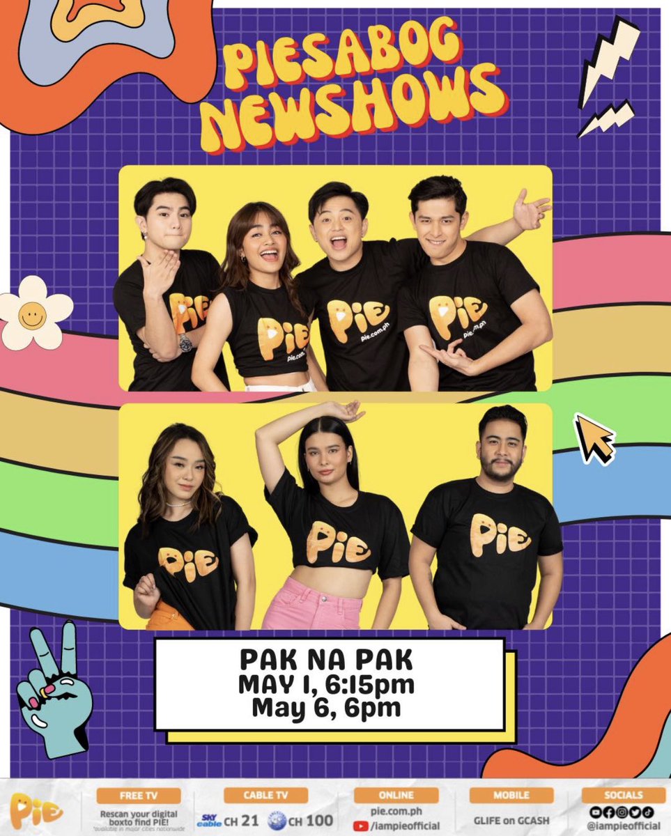 STARTING APRIL 2️⃣9️⃣NA!

Ilang tulog na lang at mapapanuod na natin sina <a href="/MissKareee/">Karina Bautista</a>, <a href="/charliedizon_/">Charlie Dizon</a>, <a href="/gasvicencio/">Gillian Vicencio</a>, <a href="/vivoree/">V</a>, <a href="/imgellomarquez/">𝖌𝖊𝖑𝖑𝖔 𝖒𝖆𝖗𝖖𝖚𝖊𝖟 🌹</a>, at <a href="/AljonMendoza_/">Aljon Mendoza</a>, sa #PIESabogNewShows ng PIE Channel! 🧡🥳

Makipag-kulitan at chikahan na with ‘em mga katro-PIE! See you all! 🤗