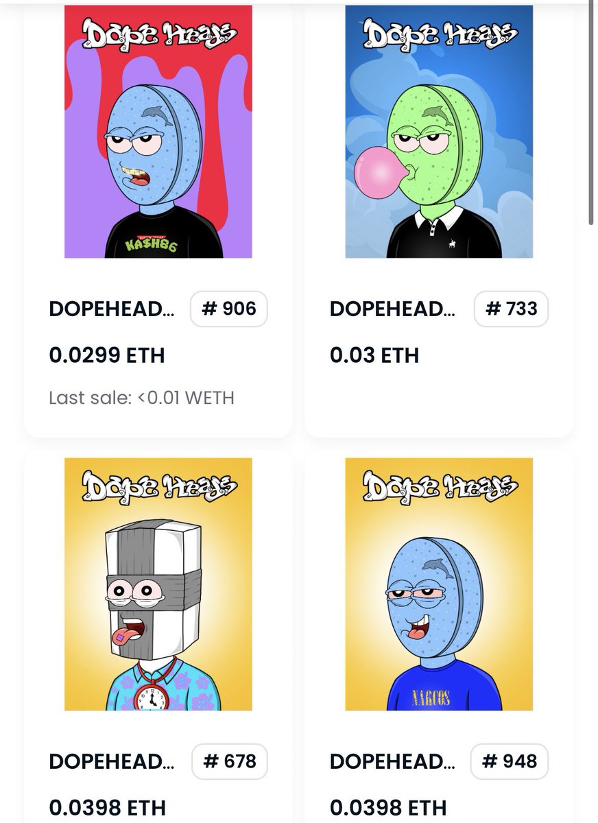 dopeheadsnft's tweet photo. #OMG only 1️⃣9️⃣ #NFTs #available from Season 1 #SoldOut #mint on #opensea & 7️⃣ below #mintprice ‼️In #Discord I‘ll randomly #Airdrop 🪂💲20ETH,50ETH,100ETH in the next 24HRs ⏰to #anyone who #Sweeps 🧹1️⃣ of 7️⃣ below #mint (or buy all #instantly #win 🎉) https://t.co/34uaGhuqIL https://t.co/Z0QO1xtQeb