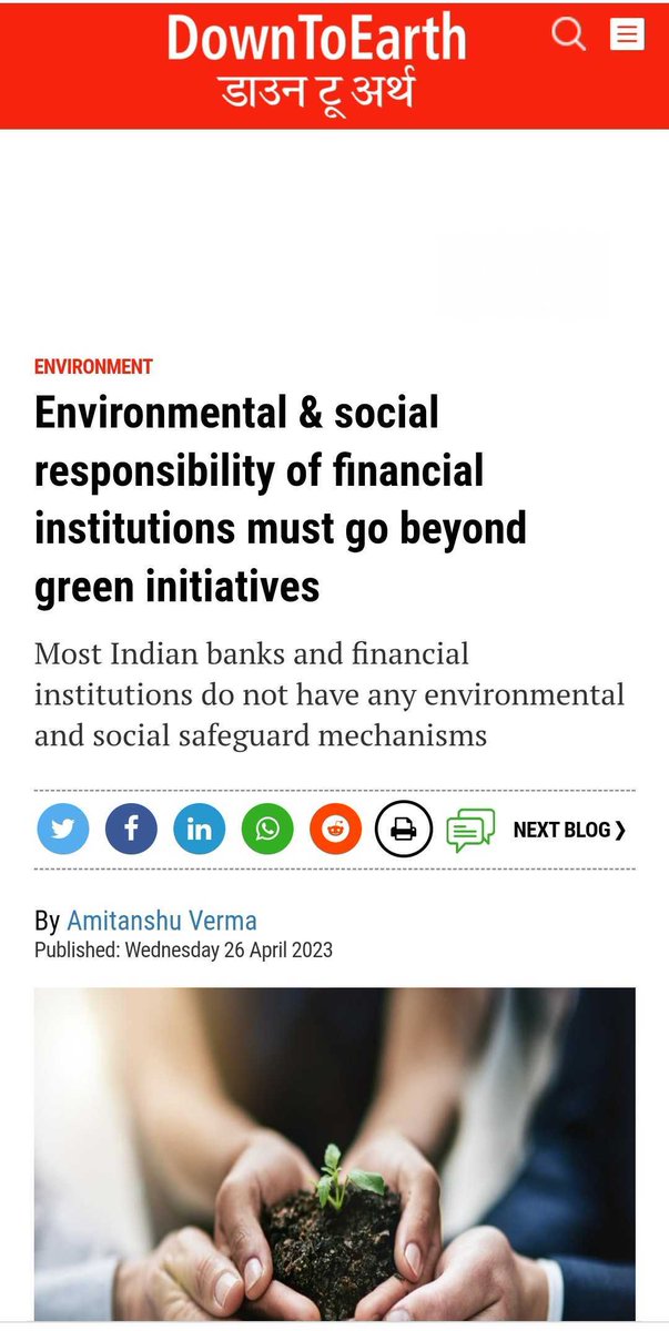 cfa_ind's tweet photo. Environmental &amp; social responsibility of financial institutions (FIs) must go beyond green initiatives. Indian banks &amp; (FIs) need to set standards and implement safeguards for sustainable investments, argues @amitanshujnu of @cfa_ind in @down2earthindia 
https://t.co/oK1ZmLK1Lw https://t.co/H2PnhP8FN5